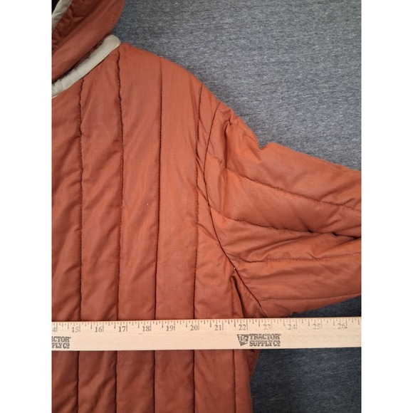Vintage Womens Coat XL Cream Orange Quilted Puffer Hooded Long Duster Cottage - Picture 6 of 12